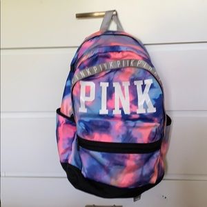 PINK padded laptop backpack tie-dye